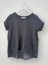 Frockk Top Ellie Round Neck Linen Charcoal