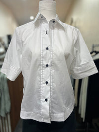 Etta Shirt Short Sleeve White/Navy Cotton Trim