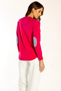 Bow And Arrow Jumper Hot Pink  Swing w Blue/White Elbow Patches