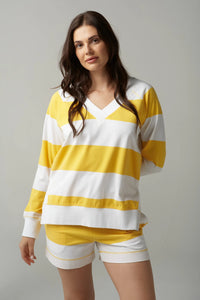 Cloth Paper Scissors V Neck Rugby Daffodil/White
