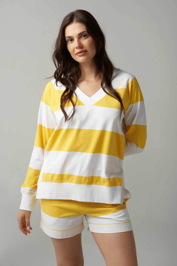 Cloth Paper Scissors V Neck Rugby Daffodil/White