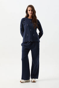 Cloth Paper Scissors Cotton Slub Cross Embroidered Sweater Parisian Night