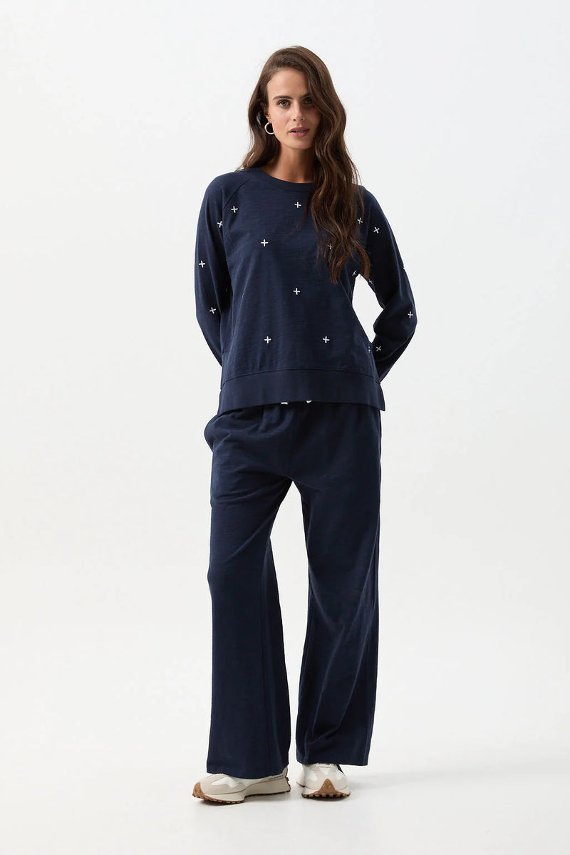 Cloth Paper Scissors Cotton Slub Cross Embroidered Sweater Parisian Night