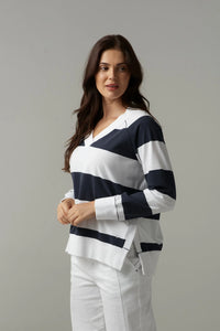 Cloth Paper Scissors V Neck Rugby Navy/White