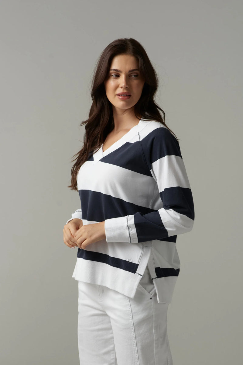 Cloth Paper Scissors V Neck Rugby Navy/White