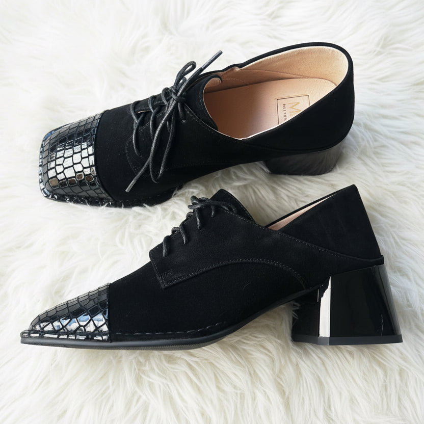 MR Shoes Lace up Black Croc/Suede Link