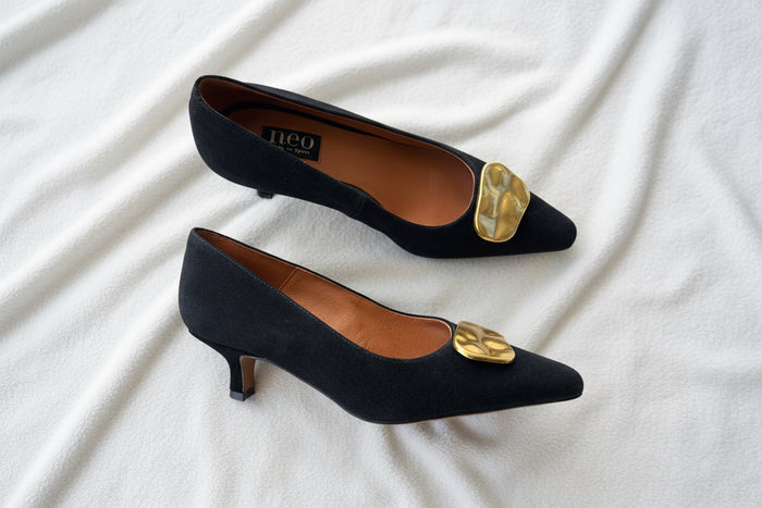 Neo Shoe Basket Suede Pump Black/Gold 25623-416D