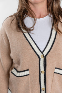 Bow and Arrow Camel Black/White Short Cardigan