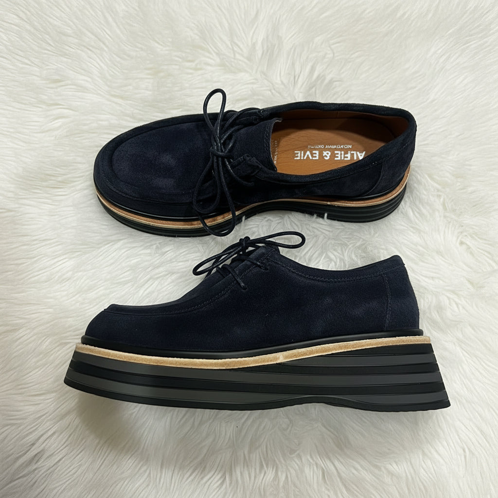 Alfie & Evie Lace Up Navy Suede Millie