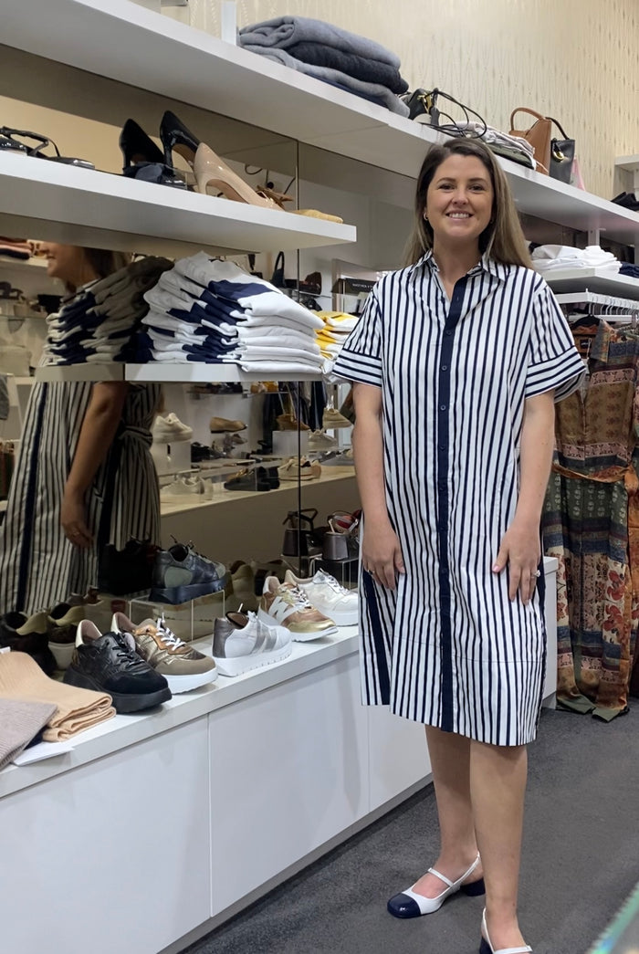 Etta Dress Bold Shirt Style Navy Stripe