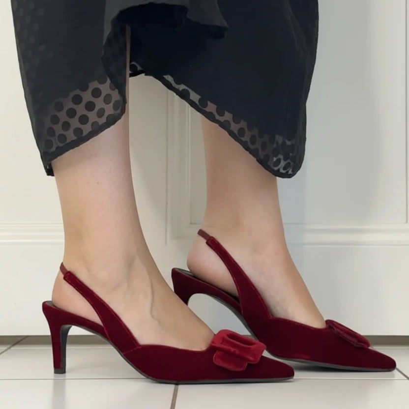 Lodi Slingback Heels Burgundy Velvet