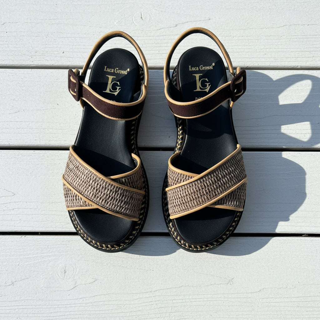 Luca Grossi Sandal Brown Raffia Crossover H893S