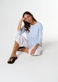 Cloth + Paper + Scissors Tee 3/4 Sleeve Repeat Offender White/Sky Blue C1387-26