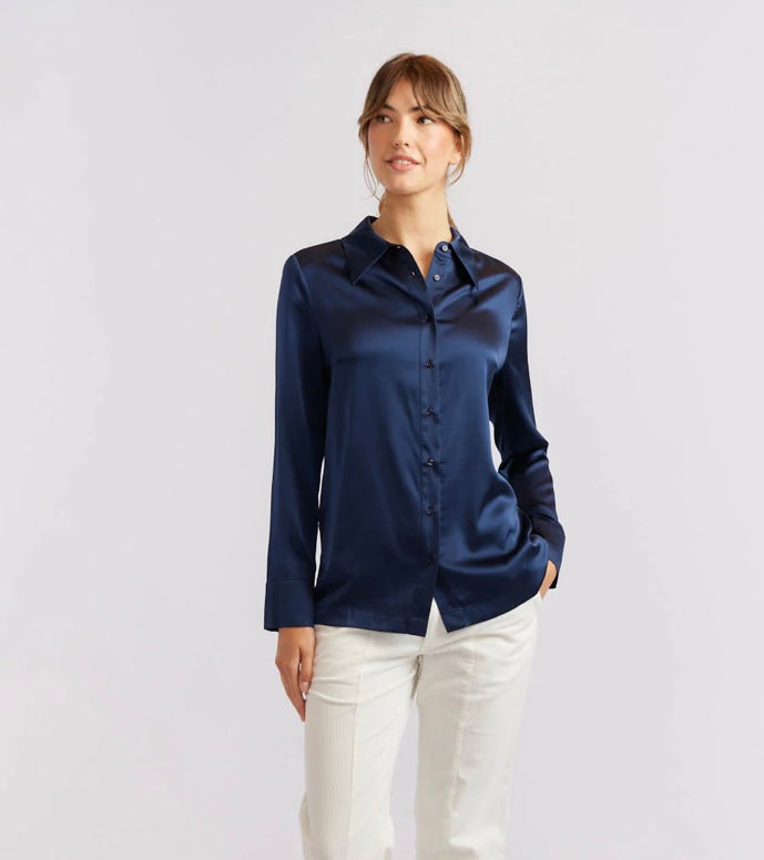 Alessandra Primrose Silk Shirt Navy 401Q