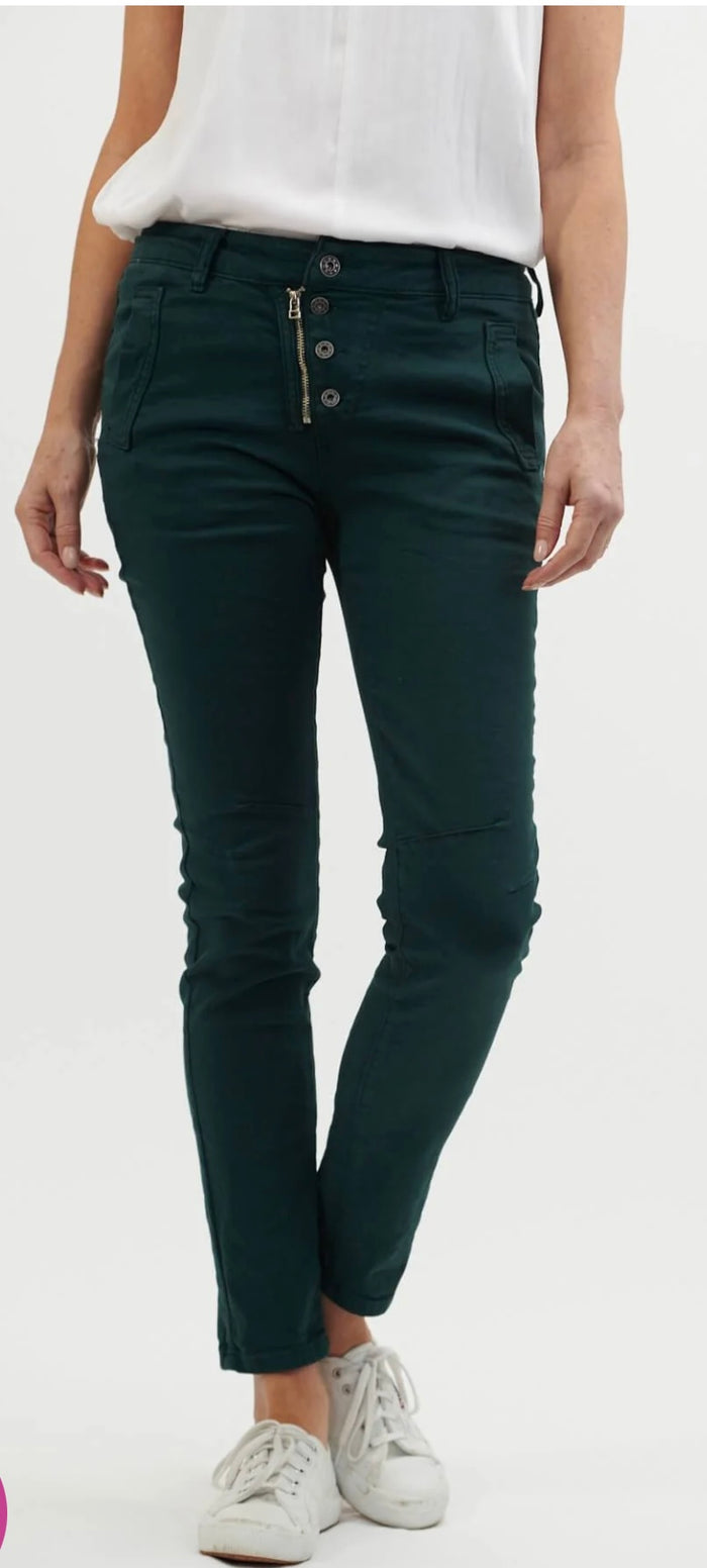Italian Star Zip/Button Jeans Forrest Green 8123
