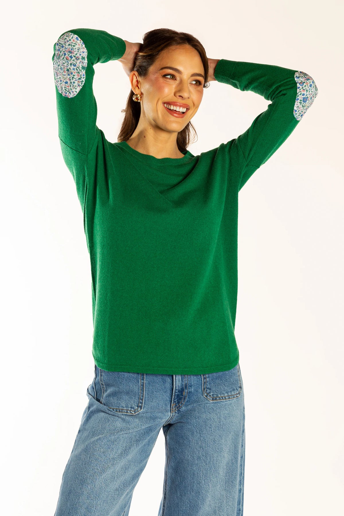 Bow And Arrow Jumper Green Swing w Liberty Elbow Patches