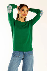 Bow And Arrow Jumper Green Swing w Liberty Elbow Patches
