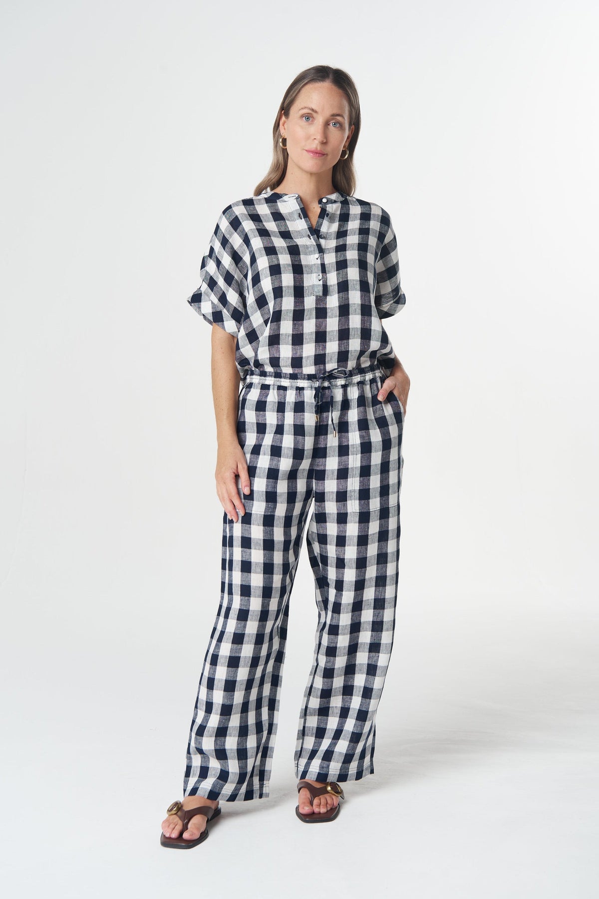 Cloth + Paper + Scissors Pant Gingham Hay Stack Dark Navy GC5302-264
