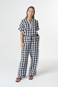 Cloth + Paper + Scissors Pant Gingham Hay Stack Dark Navy GC5302-264