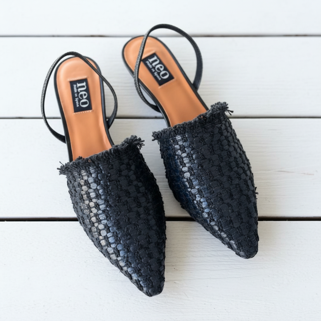 Neo Sling Back Raffia Heeled  Black AG-25058