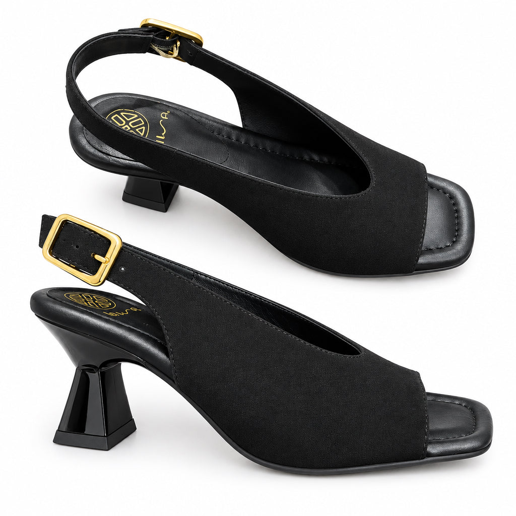 Unisa Sandal Peep Toe Slingback Black Suede Mijas