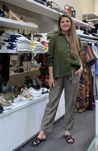Etta Pant Linen Brown/Cream Stripe