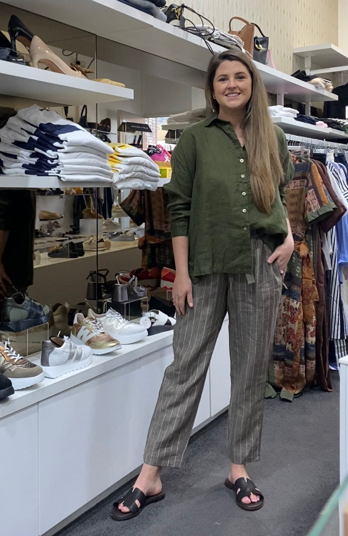 Etta Pant Linen Brown/Cream Stripe