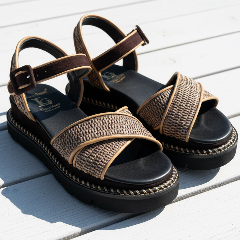 Luca Grossi Sandal Brown Raffia Crossover H893S