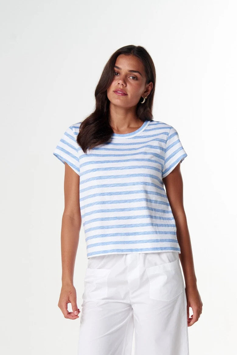 Cloth + Paper + Scissors Tee Straight Cut Basic White/Sky Blue C1378-26