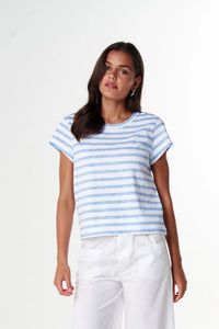 Cloth + Paper + Scissors Tee Straight Cut Basic White/Sky Blue C1378-26