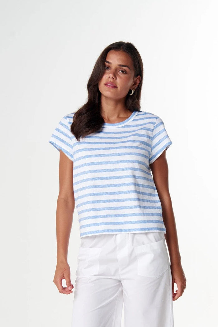 Cloth + Paper + Scissors Tee Straight Cut Basic White/Sky Blue C1378-26