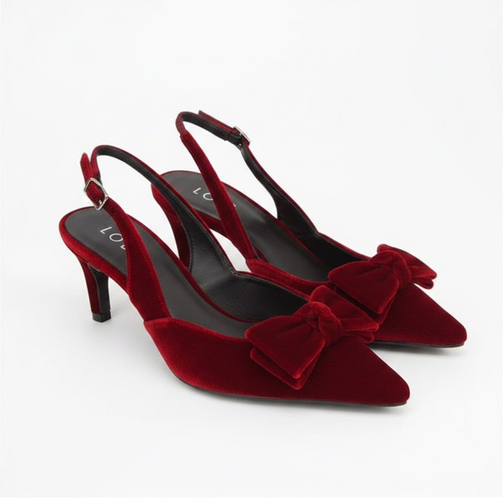 Lodi Slingback Heels Burgundy Velvet