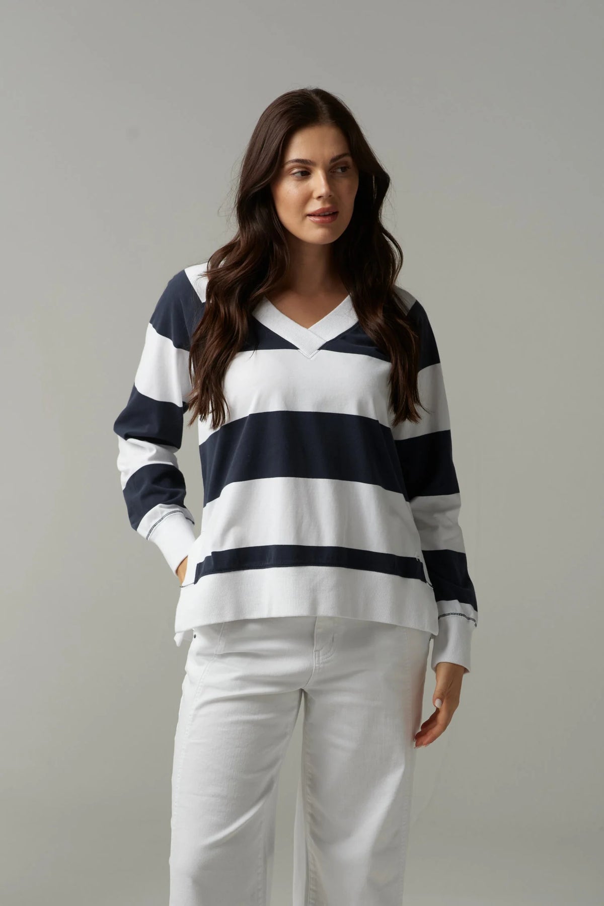Cloth Paper Scissors V Neck Rugby Navy/White
