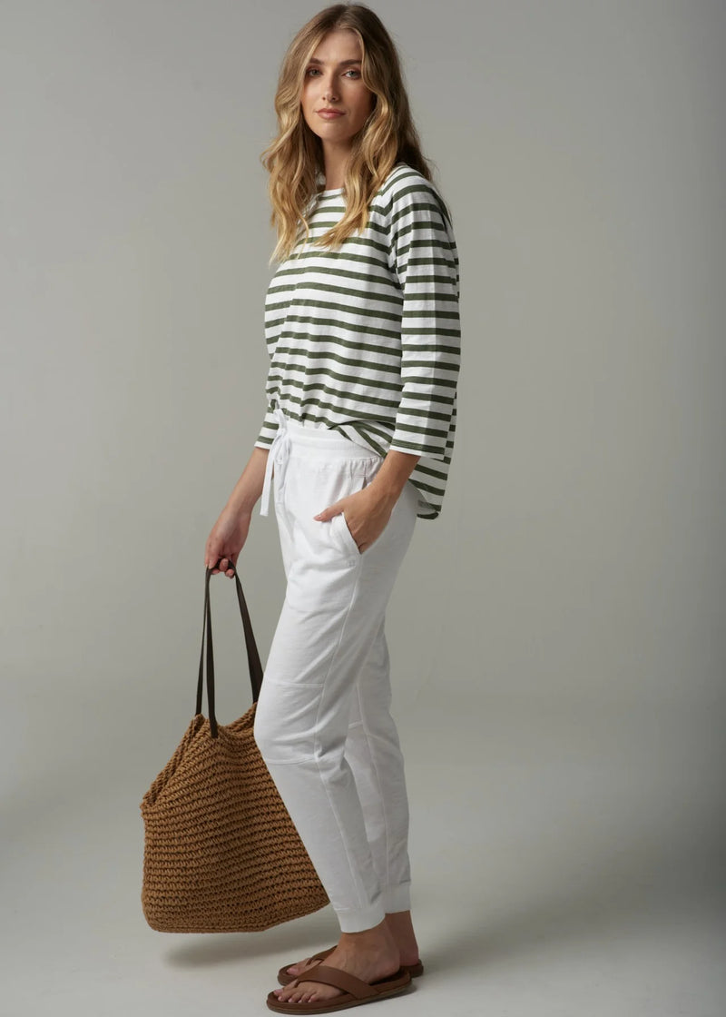 Cloth + Paper + Scissors White/Fairway Green Striped 3/4 Sleeve Tee C1387
