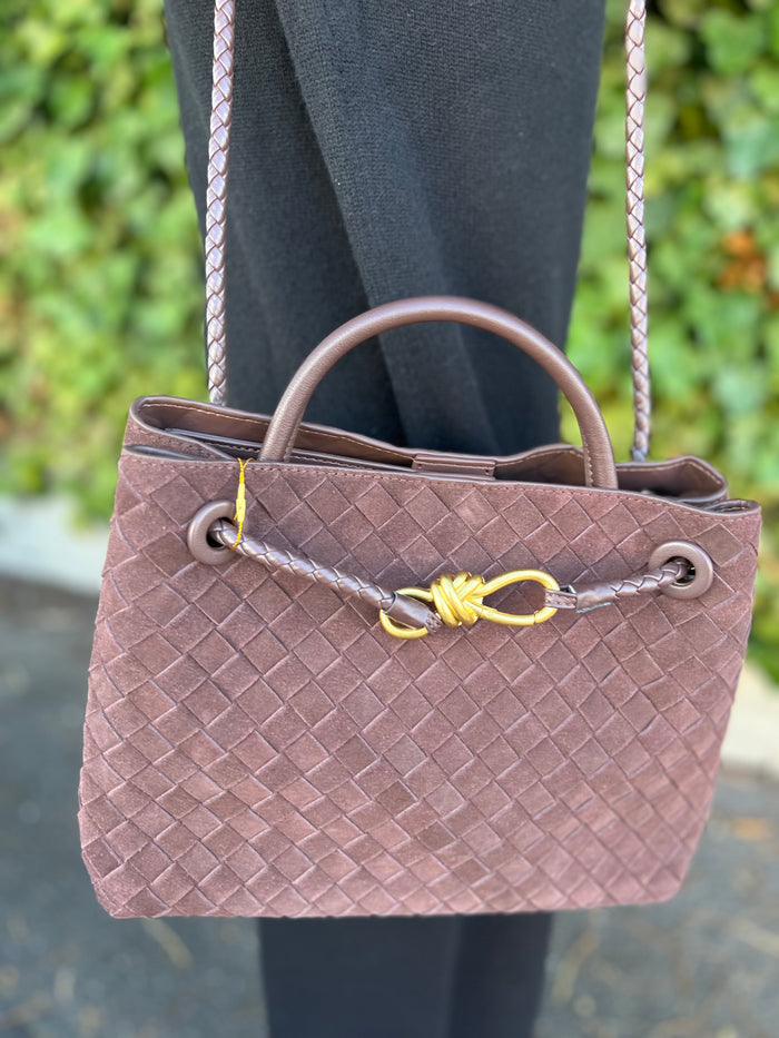 L’ora D'oro Chocolate Woven Nubuck Leather Bag
