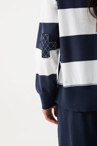 Cloth Paper Scissors Brushed Cotton Striped Sweater White/Parisian Night