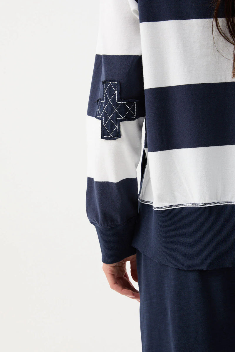Cloth Paper Scissors Brushed Cotton Striped Sweater White/Parisian Night