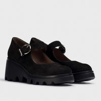 Wonders Maryjane Black Nubuk Wedge G7003