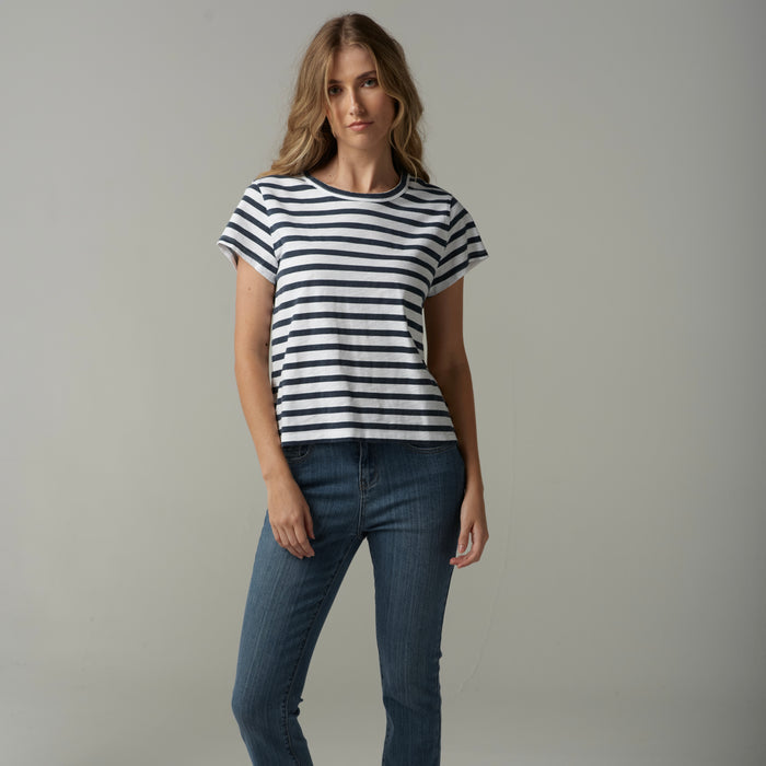 Cloth + Paper + Scissors Striped Tee White/Parisian C1378