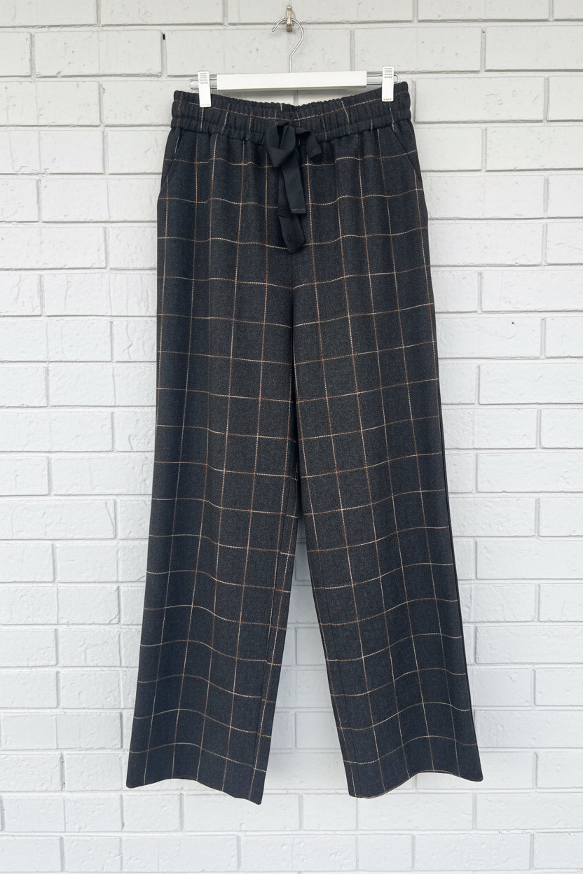 Etta Pant Slouch Black Navy with Brown Check