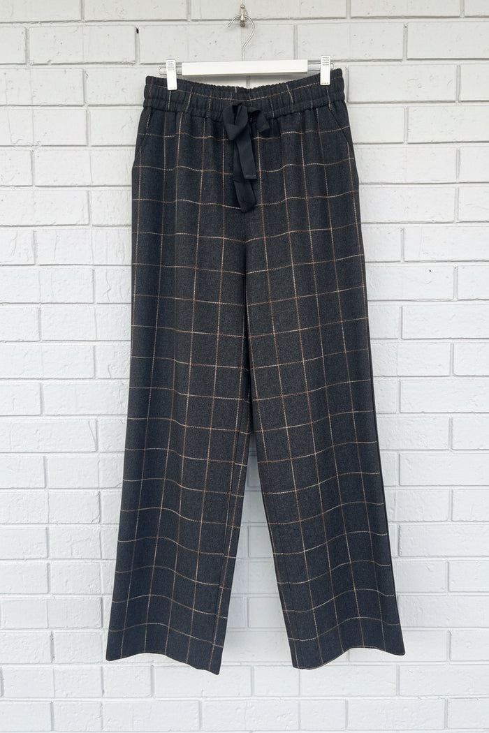 Etta Pant Slouch Black Navy with Brown Check