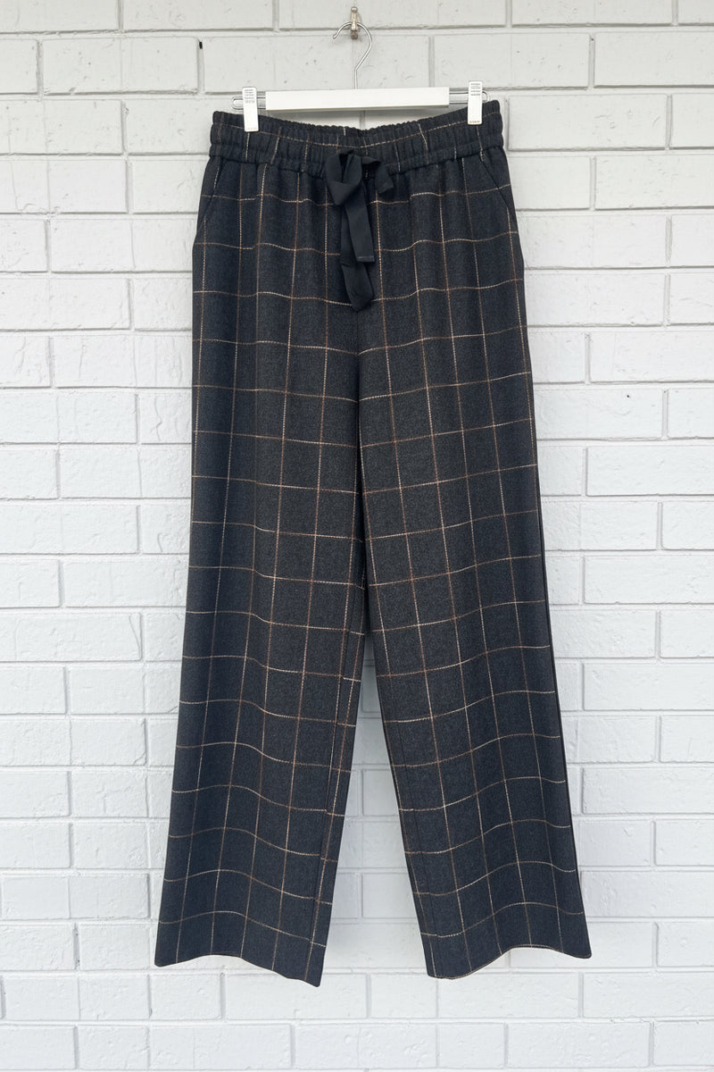 Etta Pant Slouch Black Navy with Brown Check