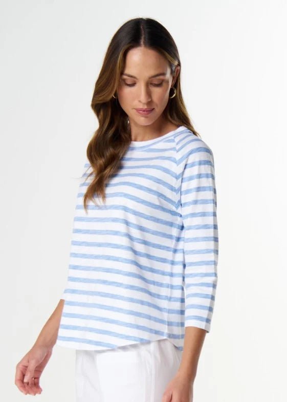 Cloth + Paper + Scissors Tee 3/4 Sleeve Repeat Offender White/Sky Blue C1387-26