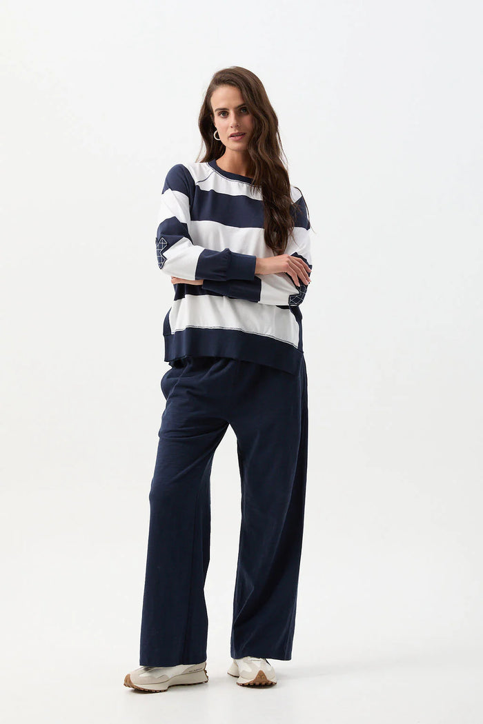 Cloth Paper Scissors Brushed Cotton Striped Sweater White/Parisian Night