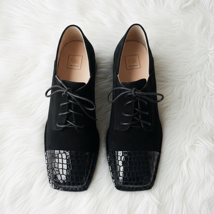 MR Shoes Lace up Black Croc/Suede Link