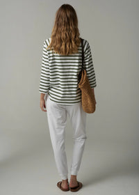 Cloth + Paper + Scissors White/Fairway Green Striped 3/4 Sleeve Tee C1387