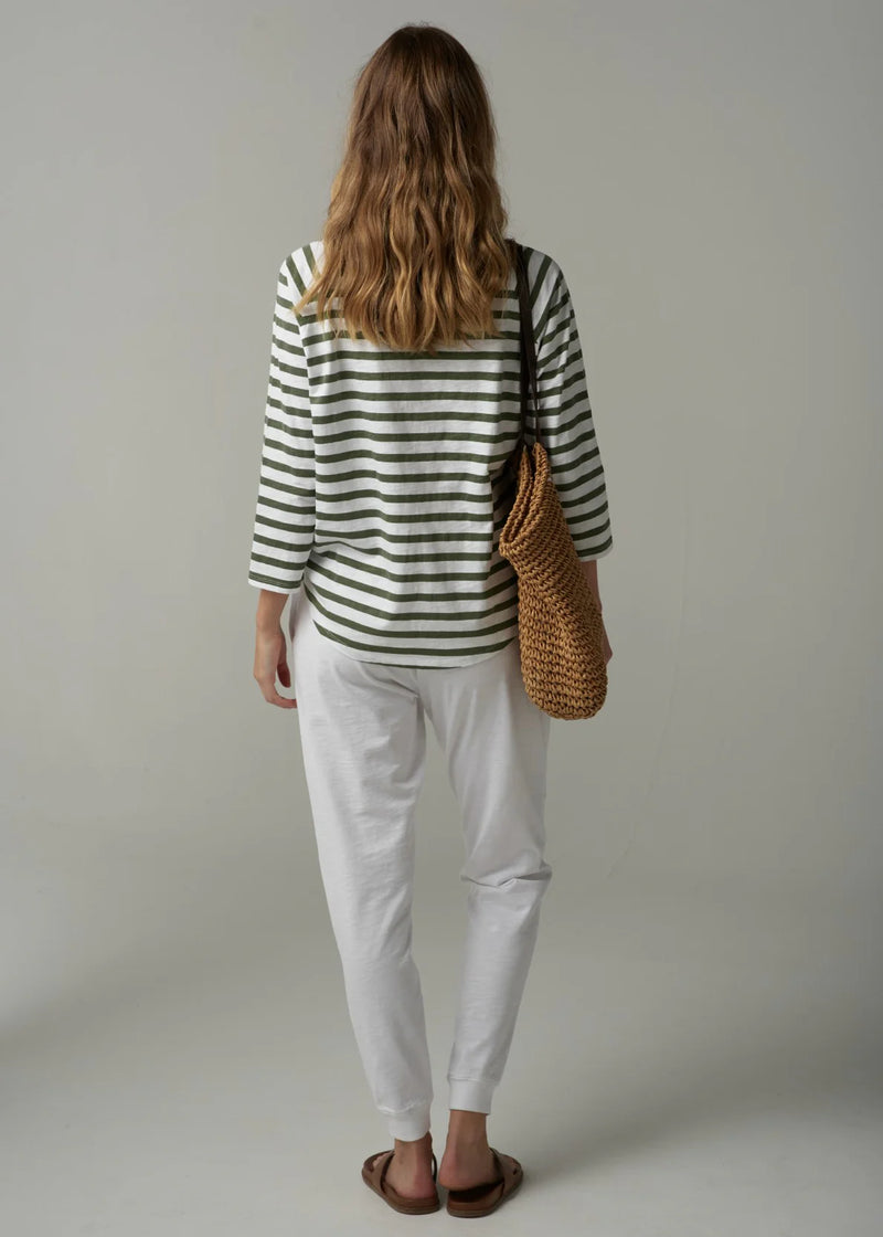 Cloth + Paper + Scissors White/Fairway Green Striped 3/4 Sleeve Tee C1387