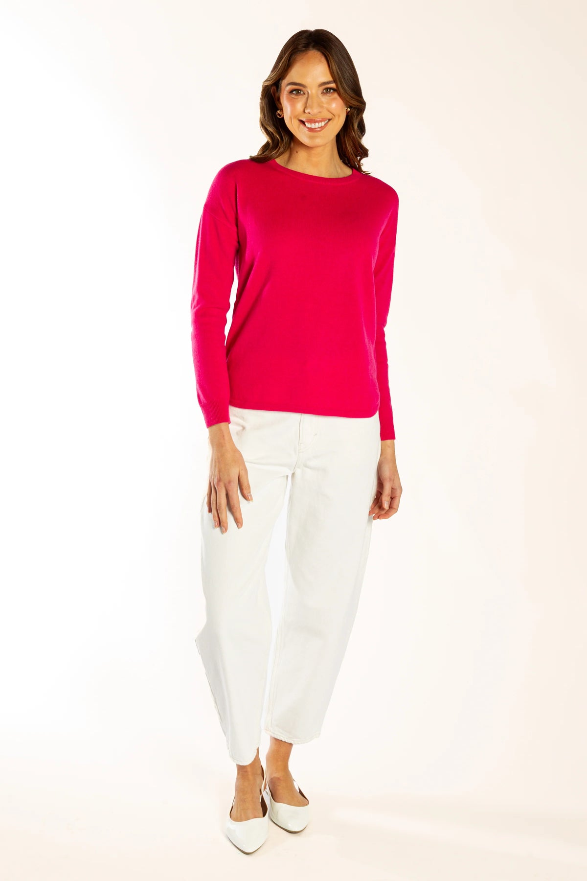 Bow And Arrow Jumper Hot Pink  Swing w Blue/White Elbow Patches