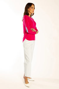 Bow And Arrow Jumper Hot Pink  Swing w Blue/White Elbow Patches