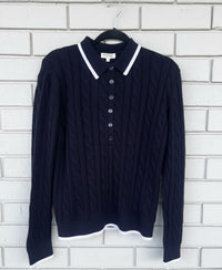 Cloth + Paper + Scissors Polo Cable Navy/White GC8244